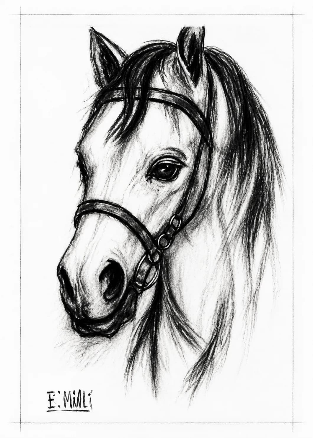 Study in Charcoal of a Horse's Head — for Harrar Ras Makonnen Monument